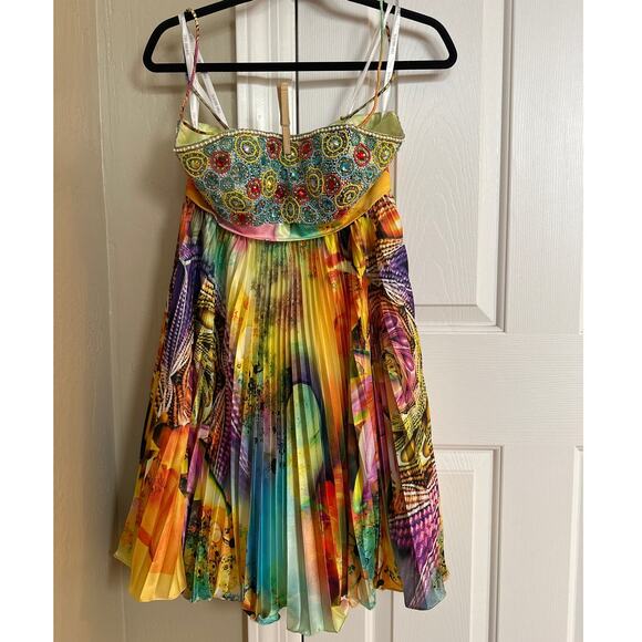Sherri Hill Beaded Digital Print‎ Pleated Dress 4 Homecoming Party - Picture 2 of 6